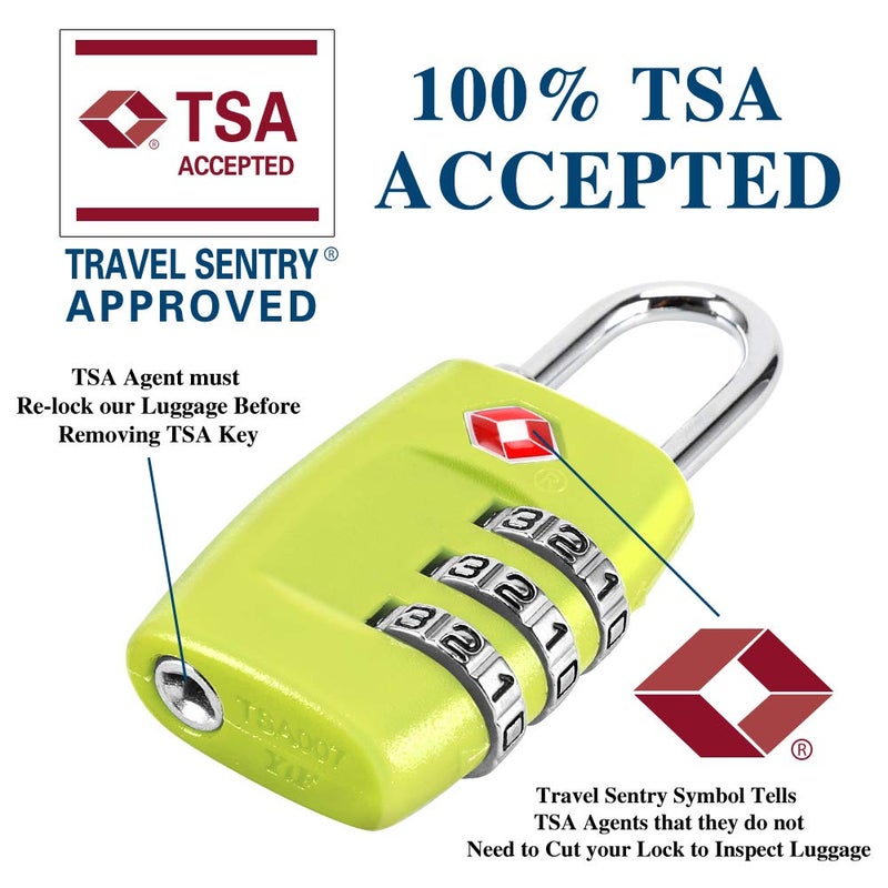 Cluckyu TSA Luggage Locks (4Pack) - 3 Digit Combination Padlocks - Approved Travel Lock for Suitcases & Baggage (Green1) - Image 3